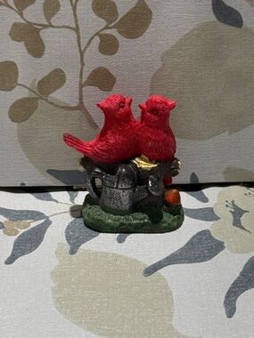 Red Bird Pair Figurine with Green Base